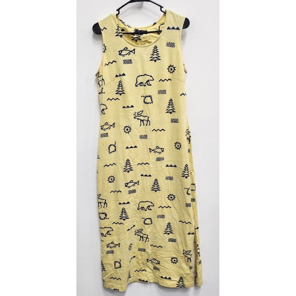 True Grit Yellow Sleeveless Maxi Dress with Black Nature Print